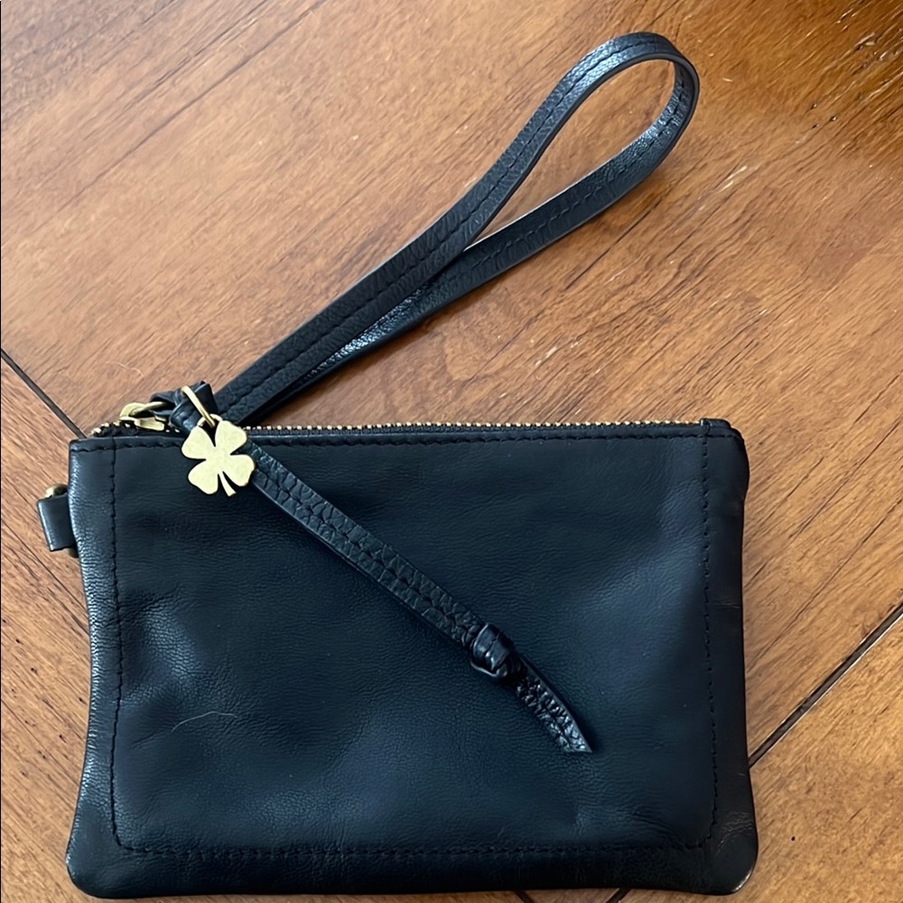 Black Leather Wristlet Clutch